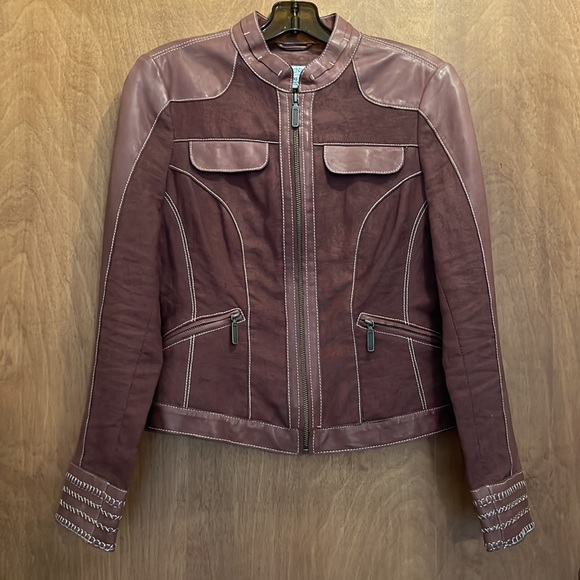 Cache Jackets & Blazers - CACHE LINEN JACKET WITH LEATHER CONSTRAST